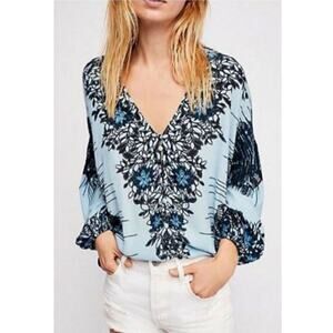 Free People Birds Of A Feather Top In Sky Blue Size XS